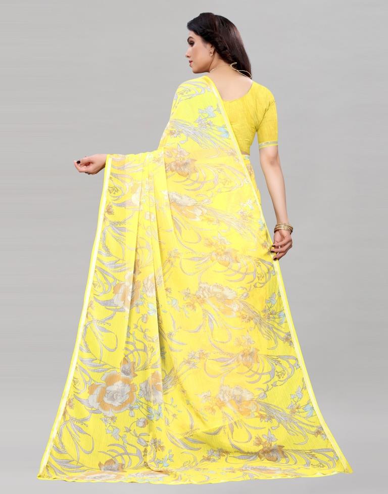 Fab Lemon Yellow Printed Saree | 2044S368