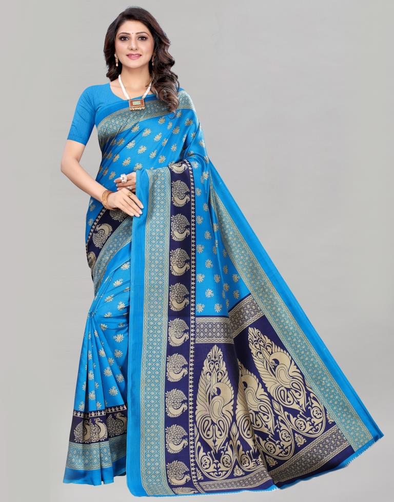 Sky Blue Printed Silk Saree | 2051S185