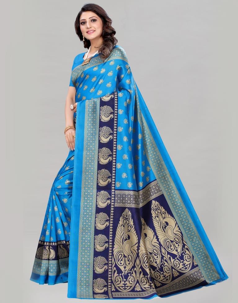 Sky Blue Printed Silk Saree | 2051S185
