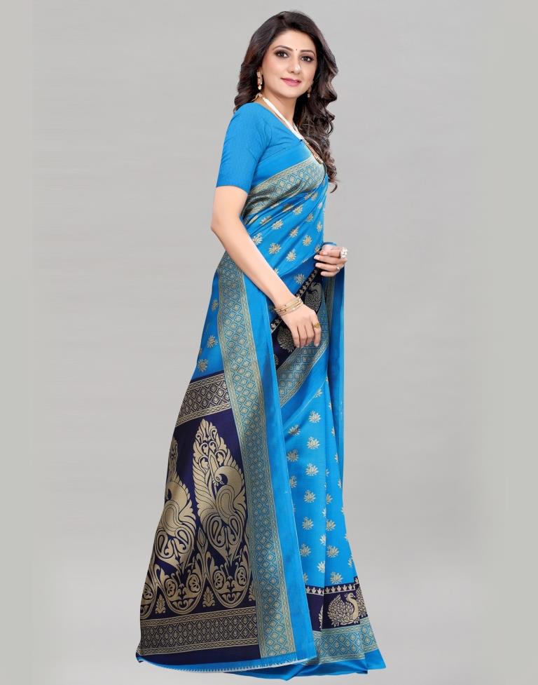 Sky Blue Printed Silk Saree | 2051S185