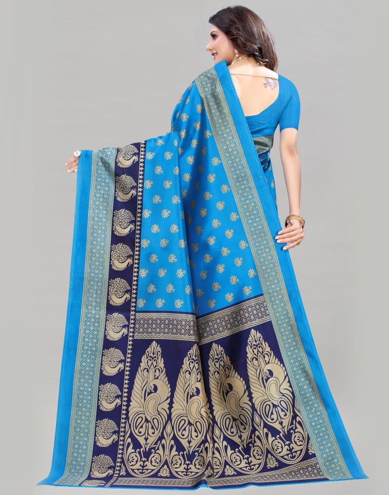 Sky Blue Printed Silk Saree | 2051S185