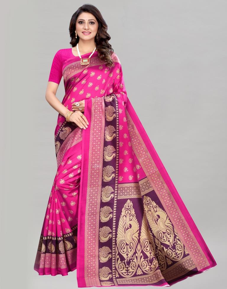 Hot Pink Printed Silk Saree | 2051S186