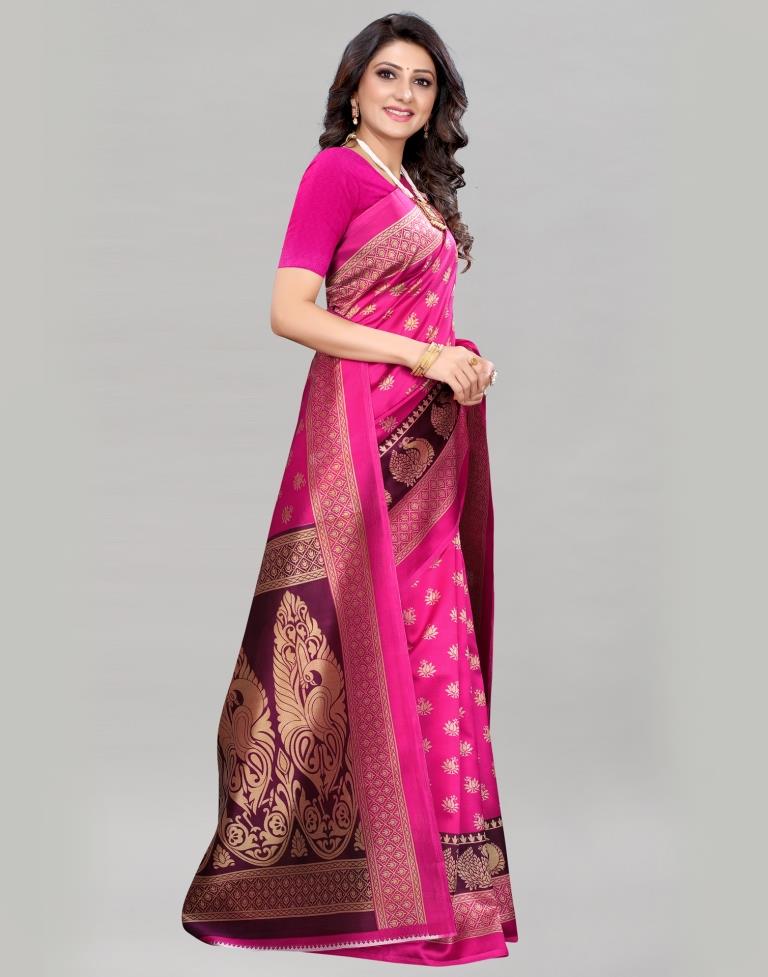 Hot Pink Printed Silk Saree | 2051S186