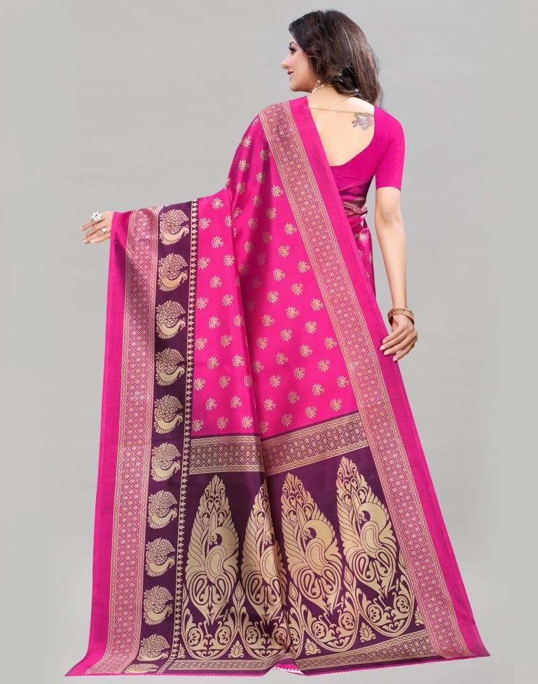 Hot Pink Printed Silk Saree | 2051S186