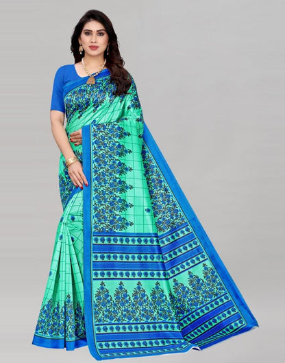 Aqua Blue Printed Silk Saree | 2053S592