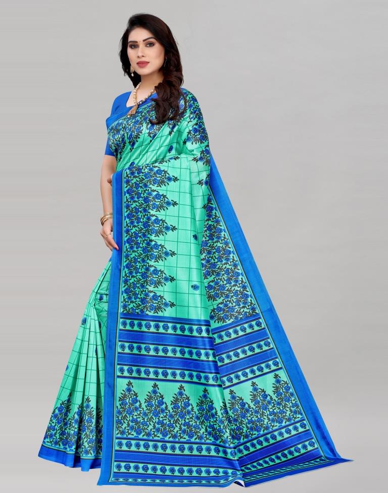 Aqua Blue Printed Silk Saree | 2053S592