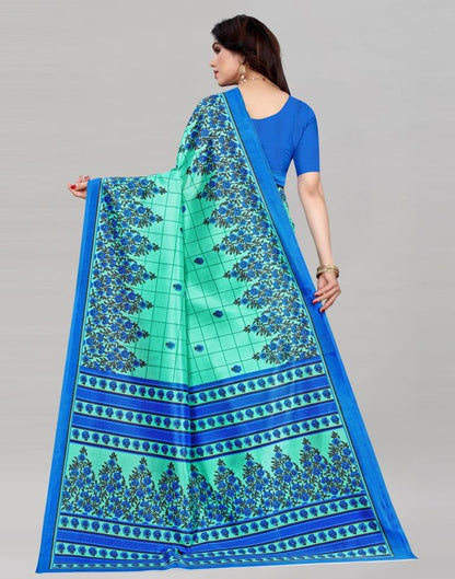 Aqua Blue Printed Silk Saree | 2053S592