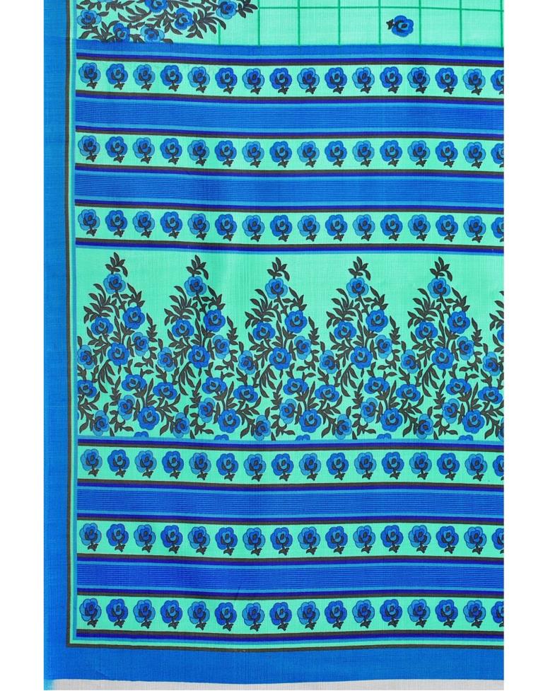Aqua Blue Printed Silk Saree | 2053S592
