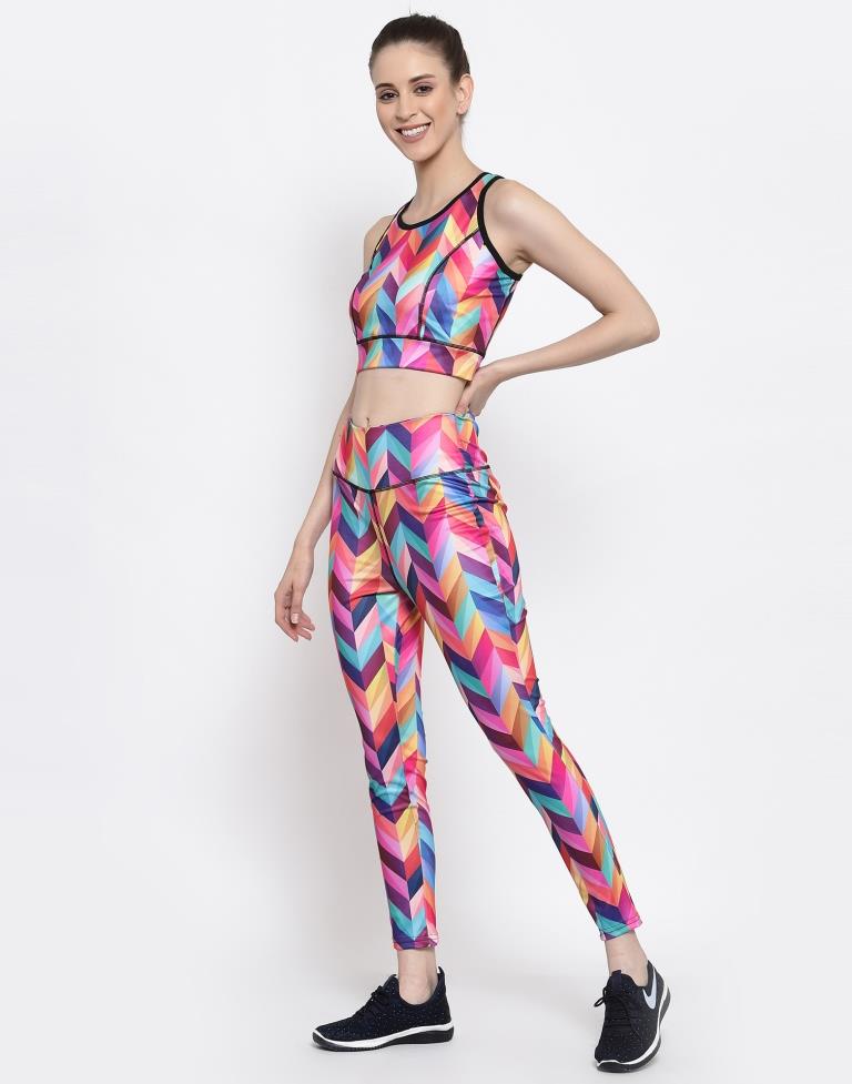 Multicolored Coloured Printed Lycra Sportswear | SLV205TK3022