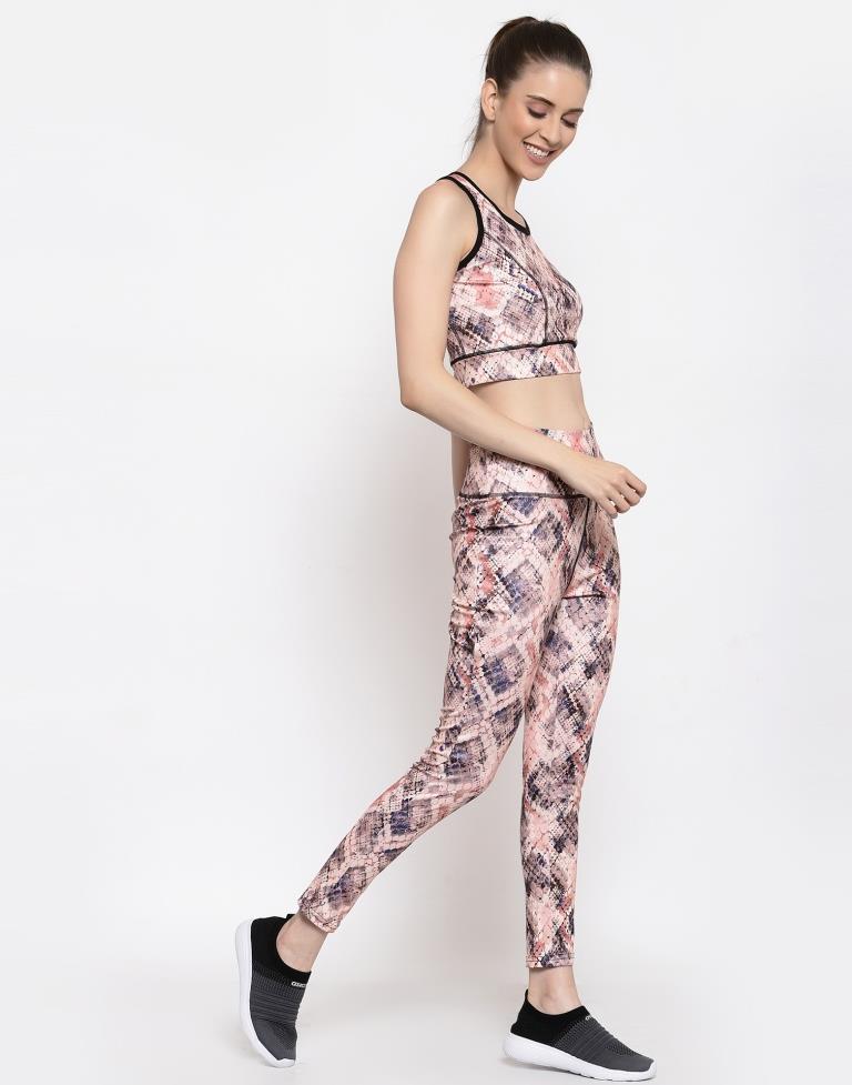 Beige Coloured Printed Lycra Sportswear | SLV205TK3023