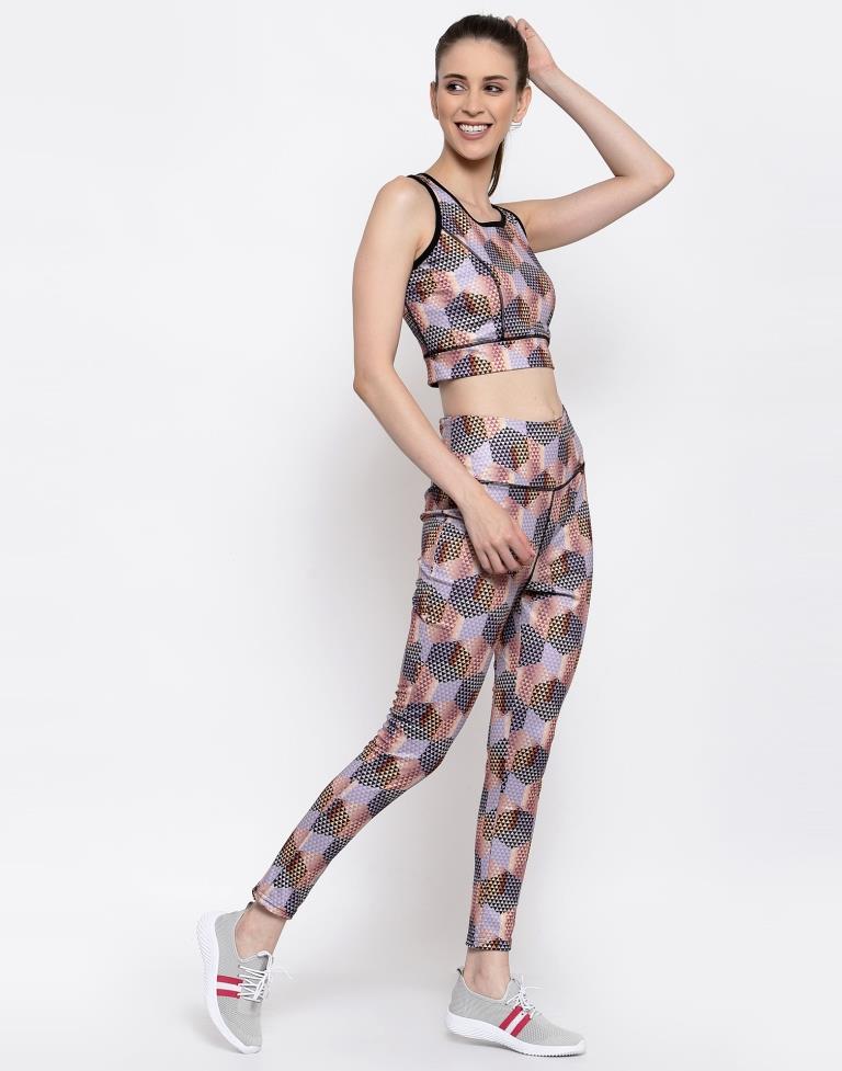 Lavender Coloured Printed Lycra Sportswear | SLV205TK3024