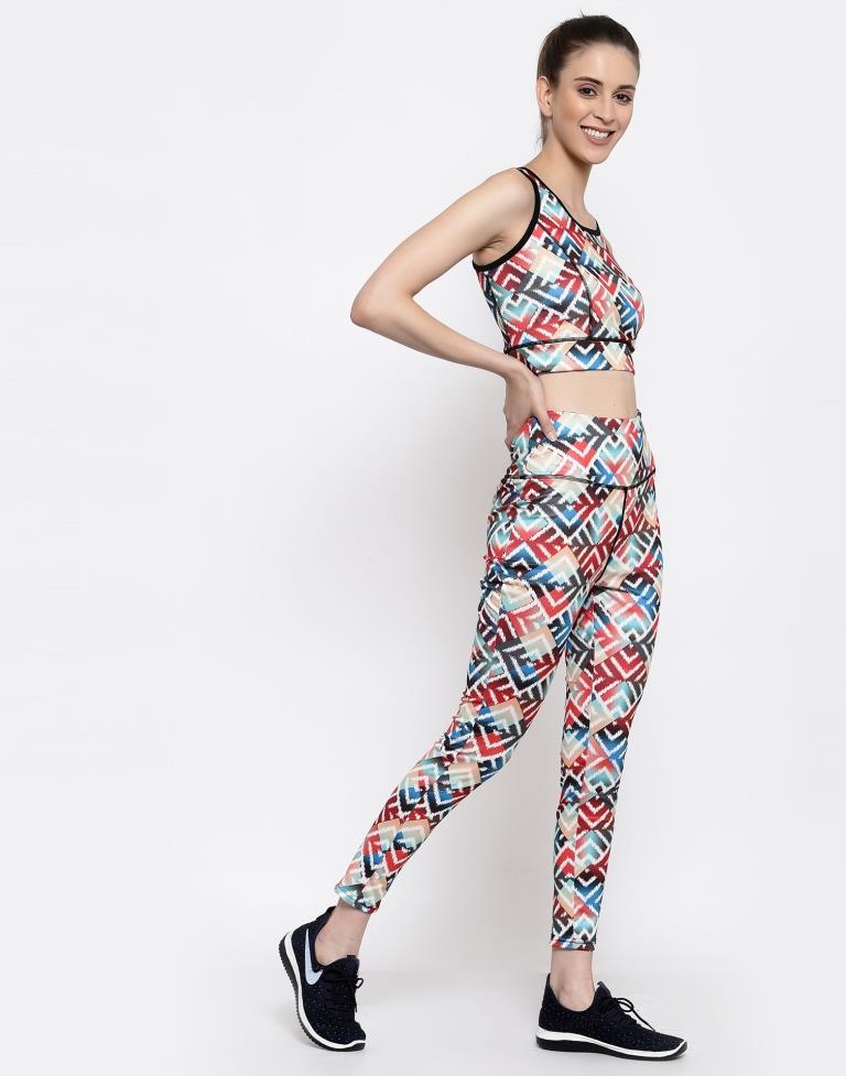 Multicolored Coloured Printed Lycra Sportswear | SLV205TK3025