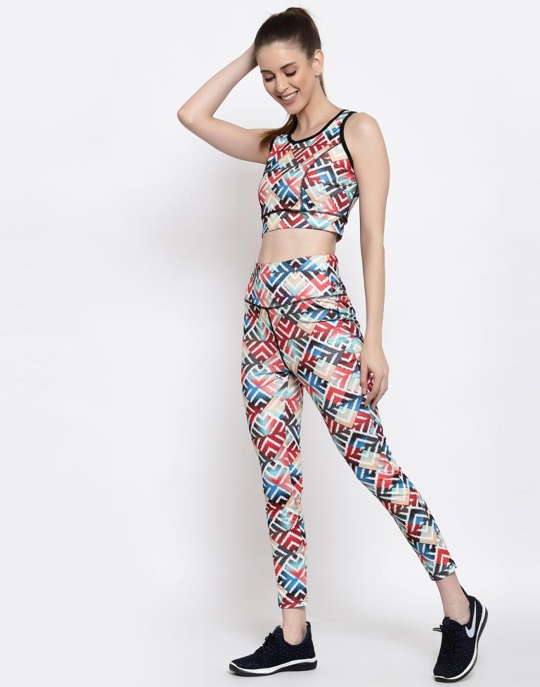 Multicolored Coloured Printed Lycra Sportswear | SLV205TK3025