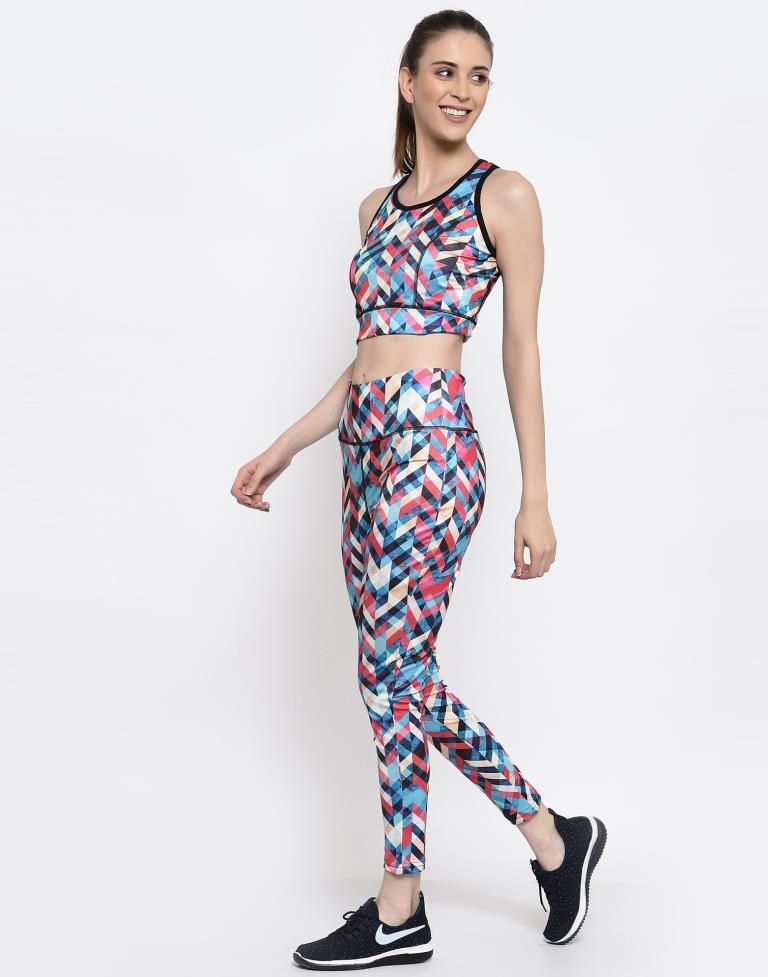 Multicolored Coloured Printed Lycra Sportswear | SLV205TK3026