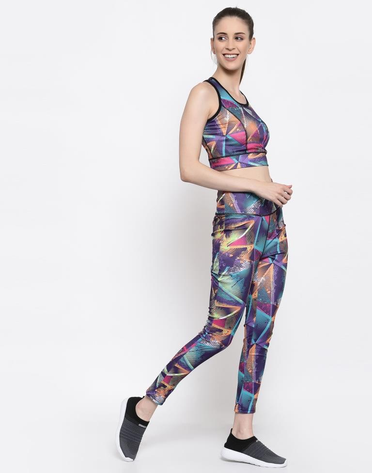 Multicolored Coloured Printed Lycra Sportswear | SLV205TK3029