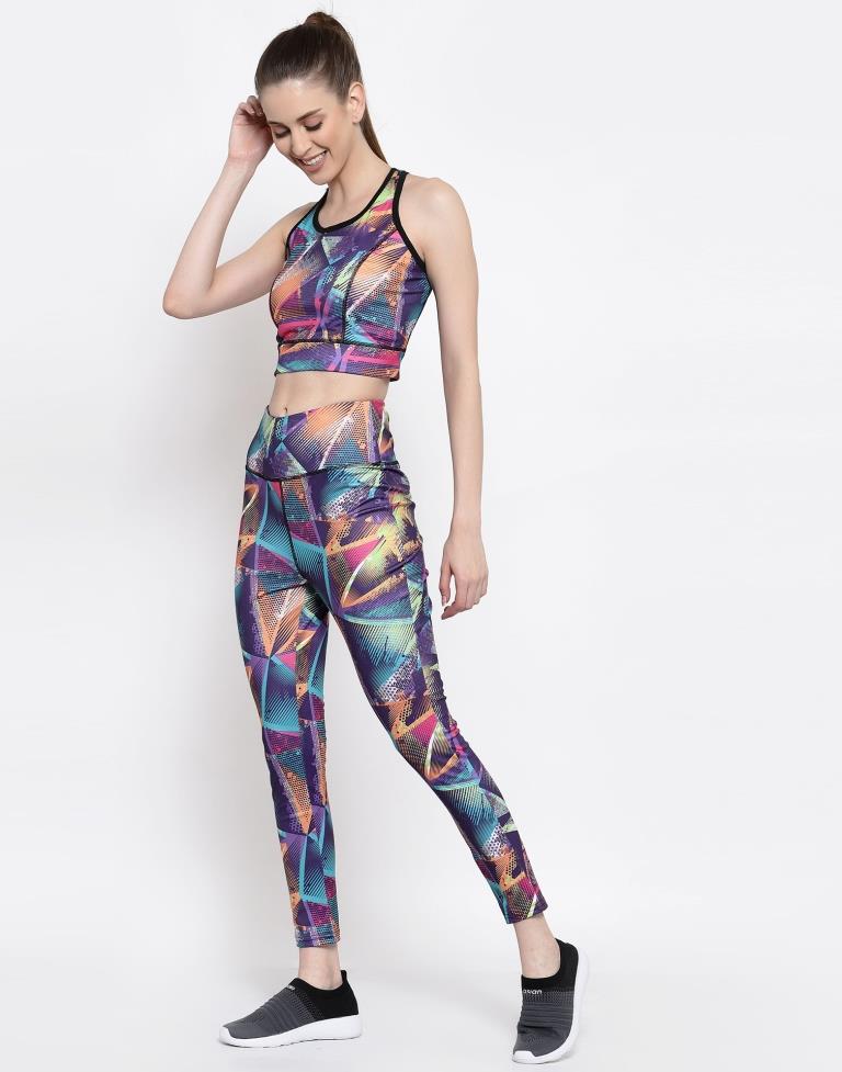 Multicolored Coloured Printed Lycra Sportswear | SLV205TK3029