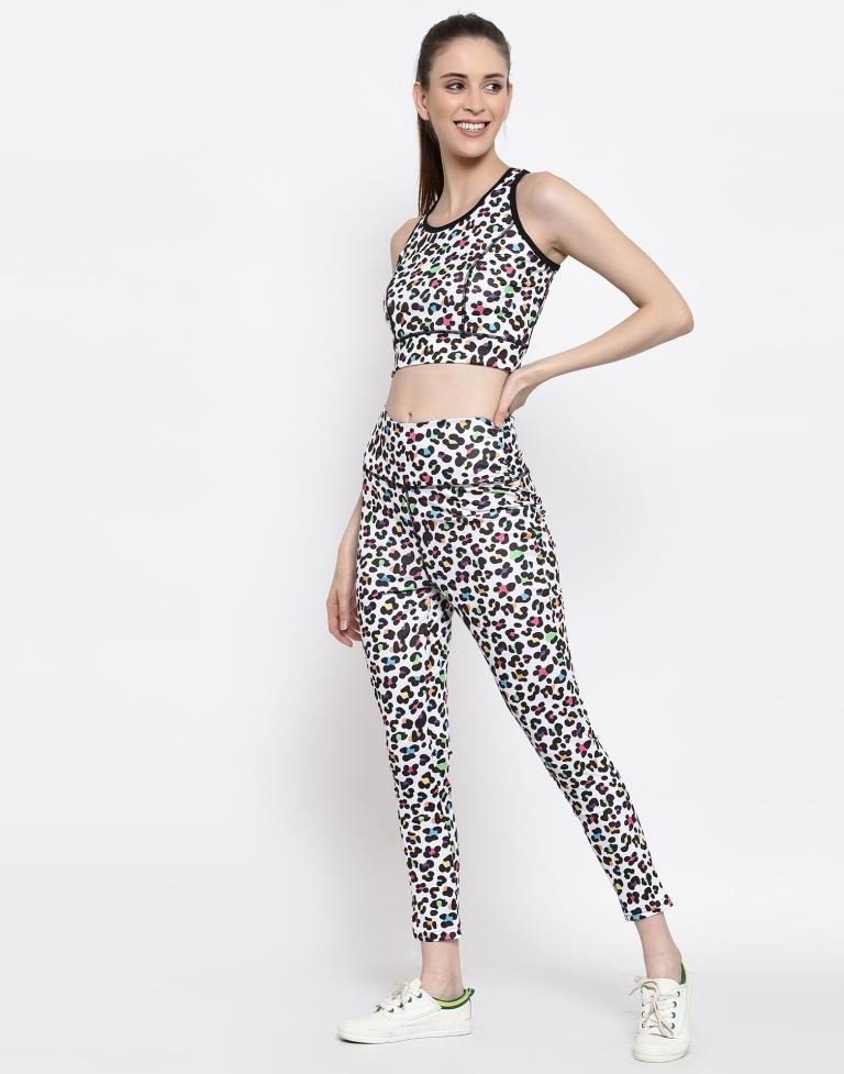 White Coloured Printed Lycra Sportswear | SLV205TK3030
