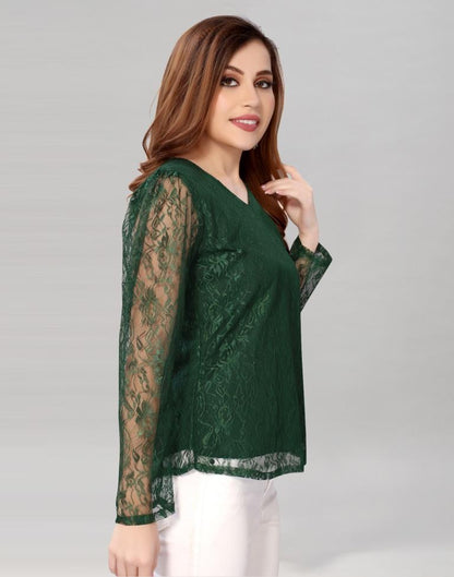 Green coloured Dyed Net Top | SLV209TK3032