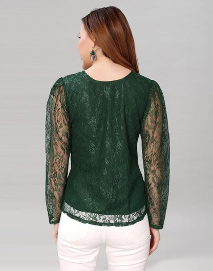 Green coloured Dyed Net Top | SLV209TK3032