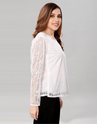 White coloured Dyed Net Top | SLV209TK3035