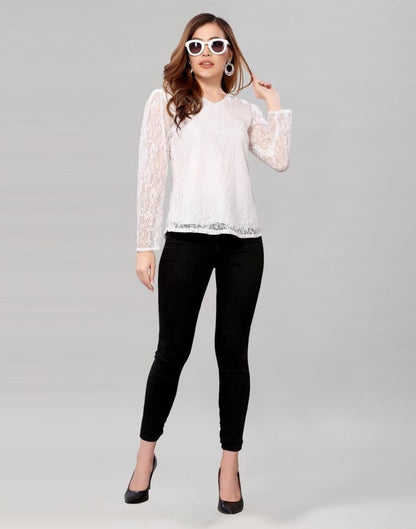 White coloured Dyed Net Top | SLV209TK3035