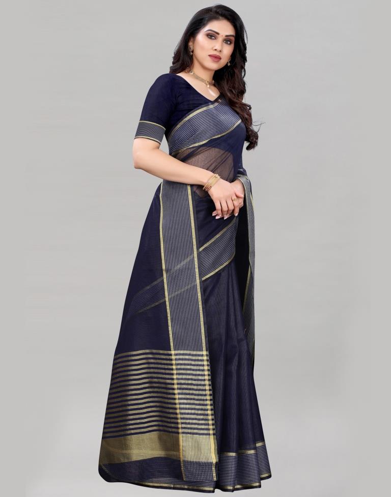 Navy Blue Cotton Saree | 2104S1015