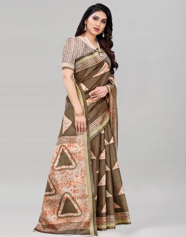 Khakhi Brown Khadi Silk Saree | 2106S214