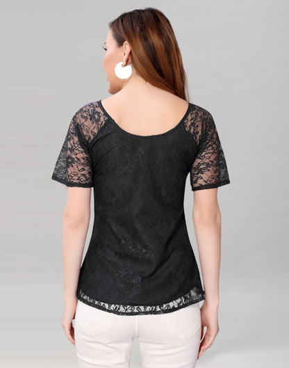 Black coloured Dyed Net Top | SLV210TK3044