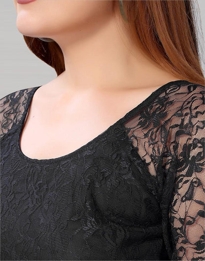 Black coloured Dyed Net Top | SLV210TK3044