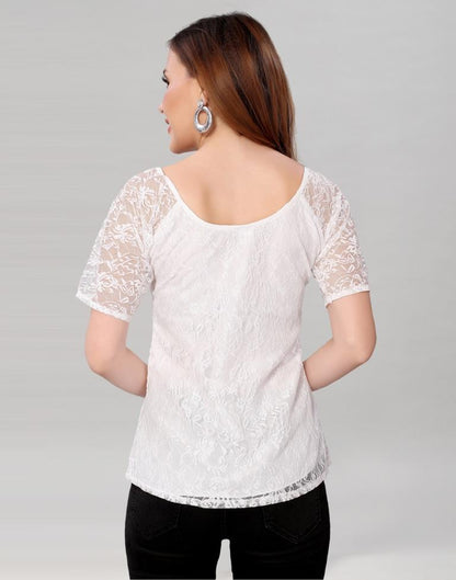 White coloured Dyed Net Top | SLV210TK3045