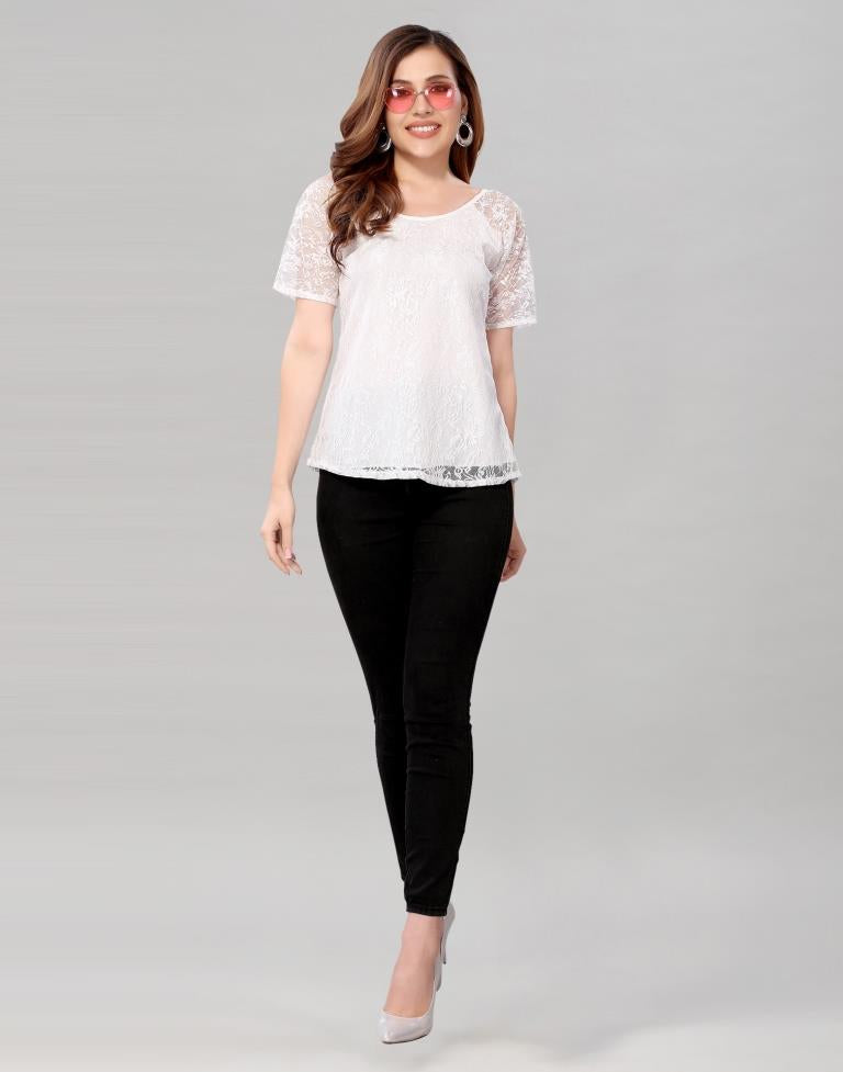 White coloured Dyed Net Top | SLV210TK3045