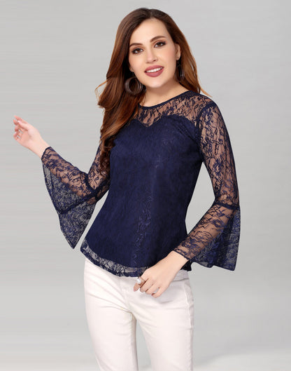 Blue Net Bell Sleeves top