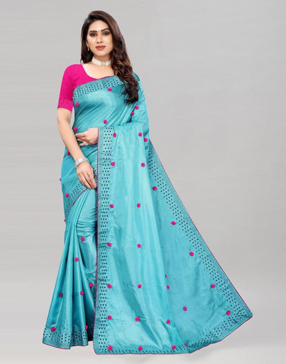 Light Blue Coloured Embellished Silk Saree | SLV2155S105