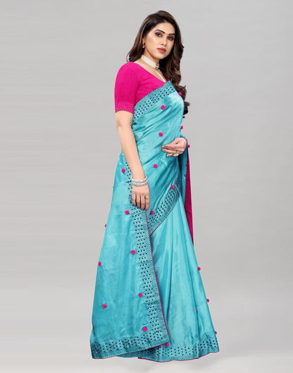Light Blue Coloured Embellished Silk Saree | SLV2155S105