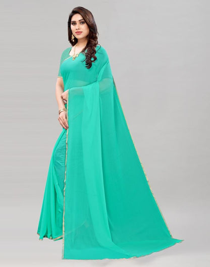 Turquoise Blue Coloured Dyed Chiffon Saree | SLV2166S156