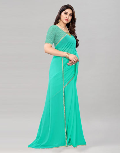 Turquoise Blue Coloured Dyed Chiffon Saree | SLV2166S156