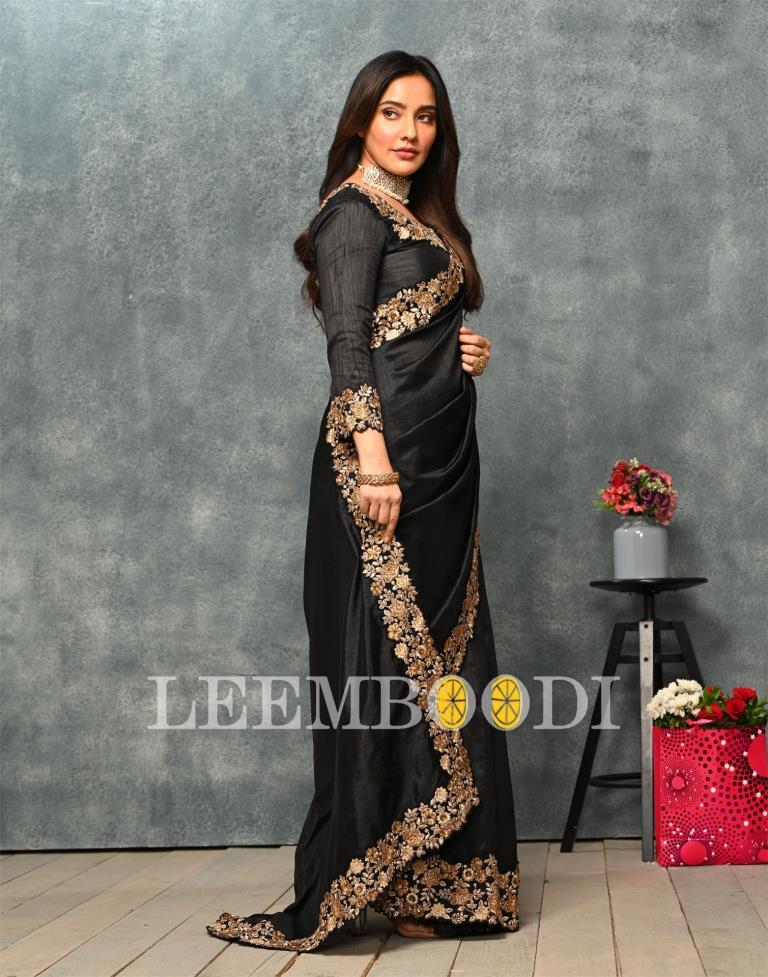 Part Wear Black Georgette Base Designer Saree