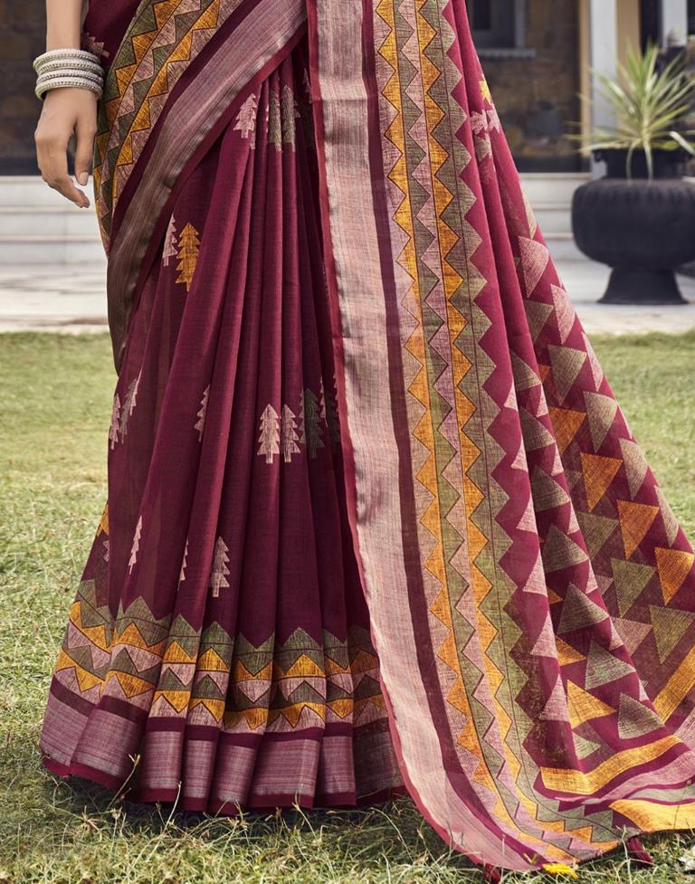 Maroon Coloured Poly Cotton Printed Saree | SLV2227S9115