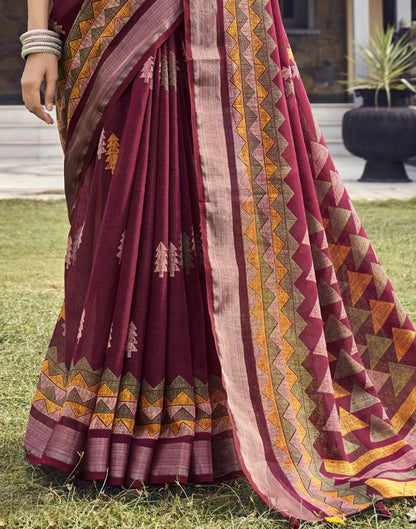 Maroon Coloured Poly Cotton Printed Saree | SLV2227S9115