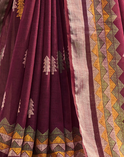 Maroon Coloured Poly Cotton Printed Saree | SLV2227S9115