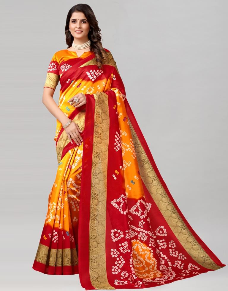 Orange Coloured Poly Silk Bandhani Printed Saree | SLV2228S121