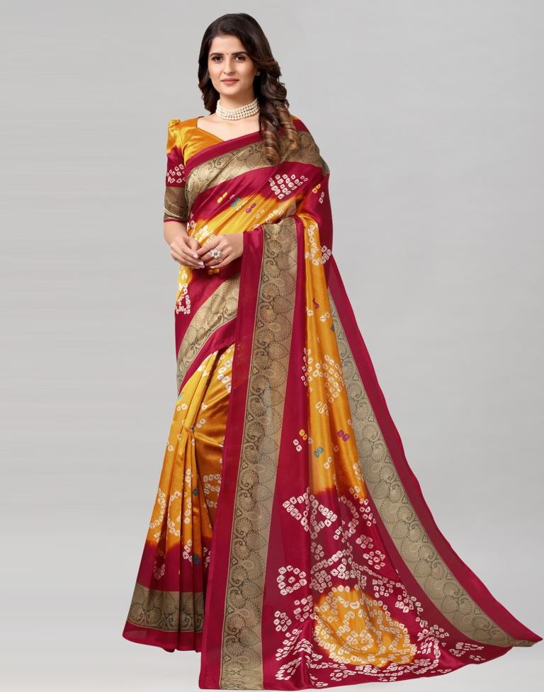 Mustard Yellow Coloured Poly Silk Bandhani Printed Saree | SLV2228S122