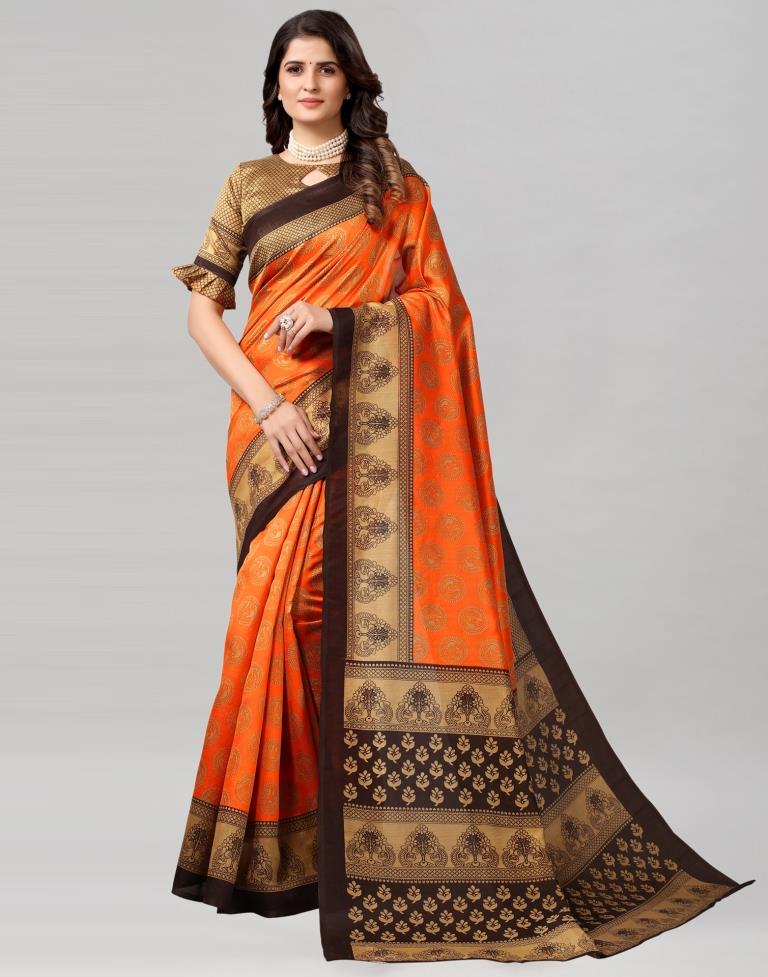 Orange Coloured Poly Silk Printed Saree | SLV2228S126