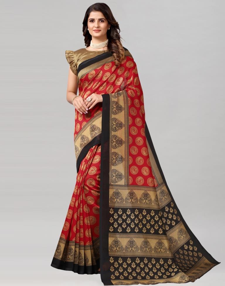 Red Coloured Poly Silk Printed Saree | SLV2228S127