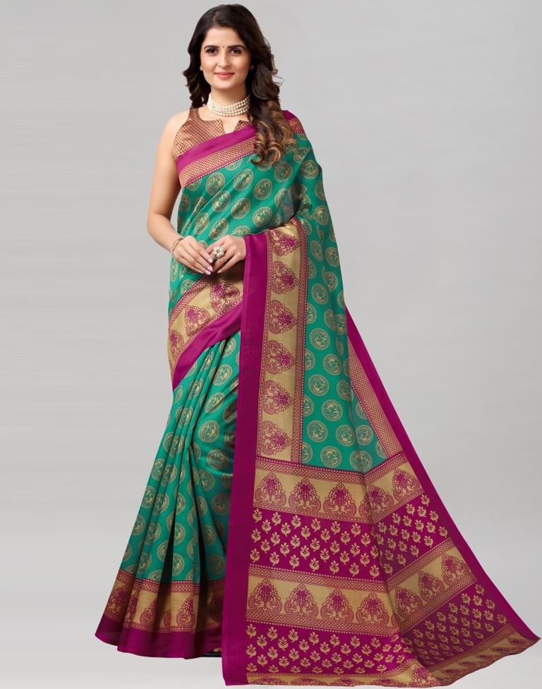 Rama Green Coloured Poly Silk Printed Saree | SLV2228S128