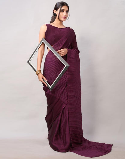 Wine Dyed Georgette Pleated Saree | SLV2236S122