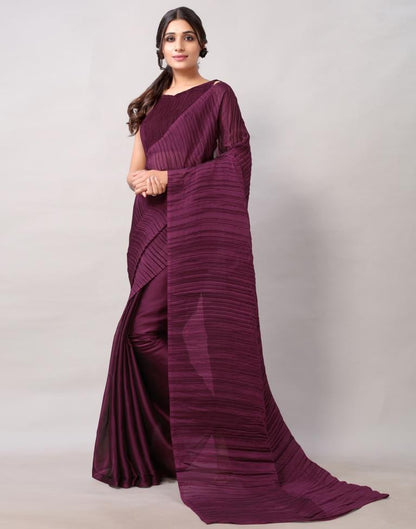 Wine Dyed Georgette Pleated Saree | SLV2236S122