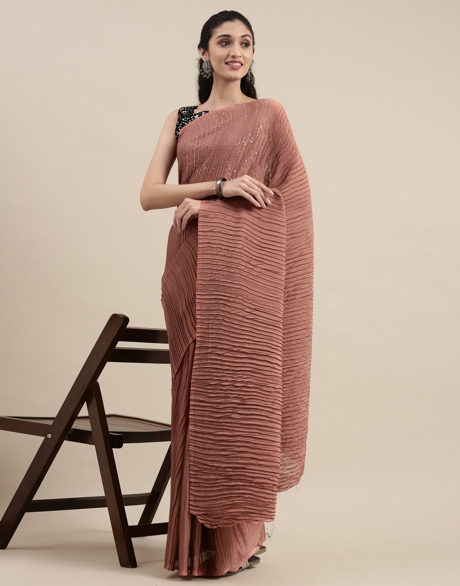Tawny Brown Pleated Saree