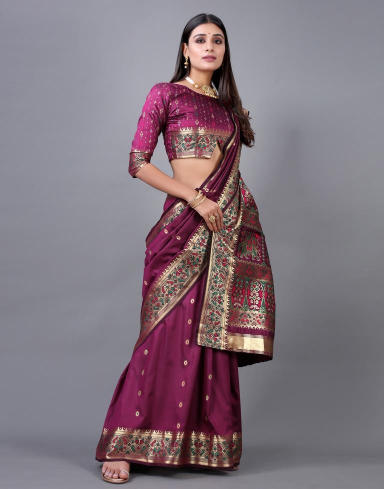 Wine Cotton Silk Saree | 2246S2024