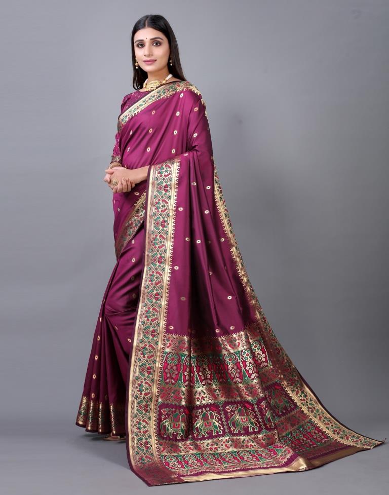 Wine Cotton Silk Saree | 2246S2024